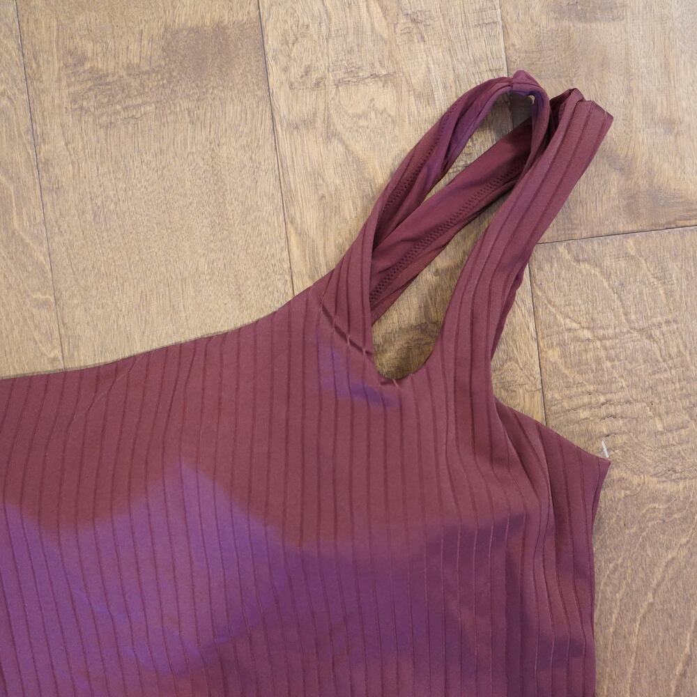 NWT Aerie Ribbed Shine One Shoulder One Piece Swimsuit in a deep burgundy XL - Picture 5 of 7